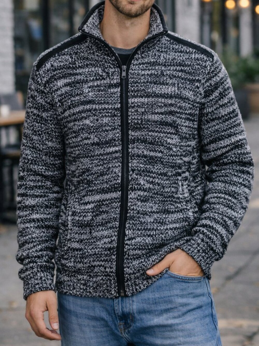 TSCS Black & White Marled Zip Sweater (Men'sL)